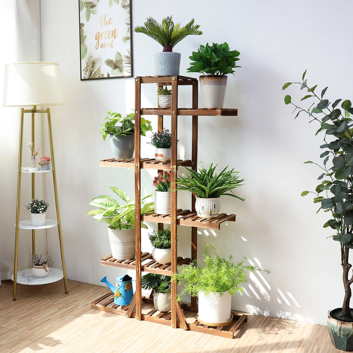 Wall Corner Wooden Plant Stand Indoor Outdoor Garden Flower Pot Shelf Space Save
