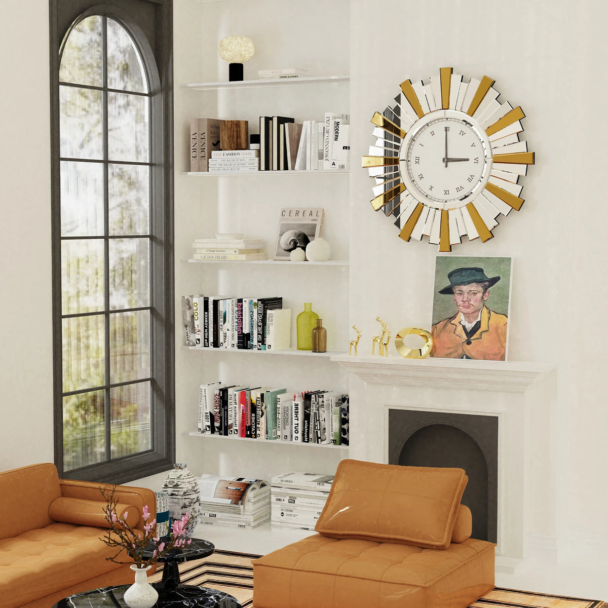 24" Large Wall Clock Silver Mirrored Clock for Living Room Decor, Big Decorative Mirror Wall Clocks Modern Wall Decor Clocks
