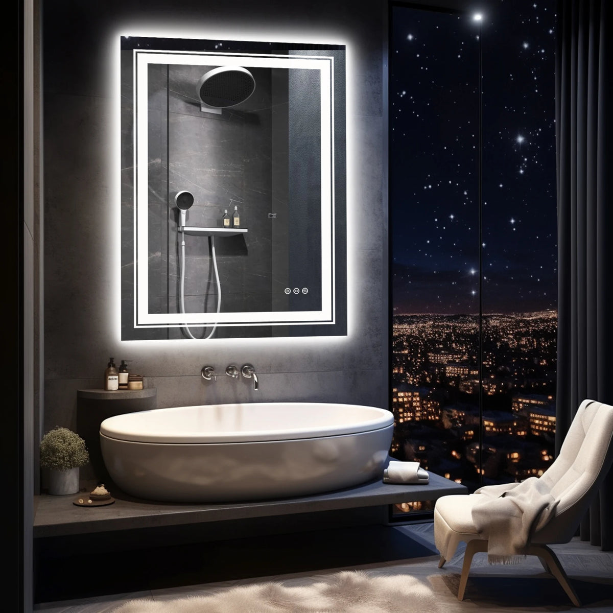 24x32 Inch Led  Rectangle Mirrors for Bathroom with Front Light and Backlit Anti Fog Function Wall Decor Vanity Mirrors