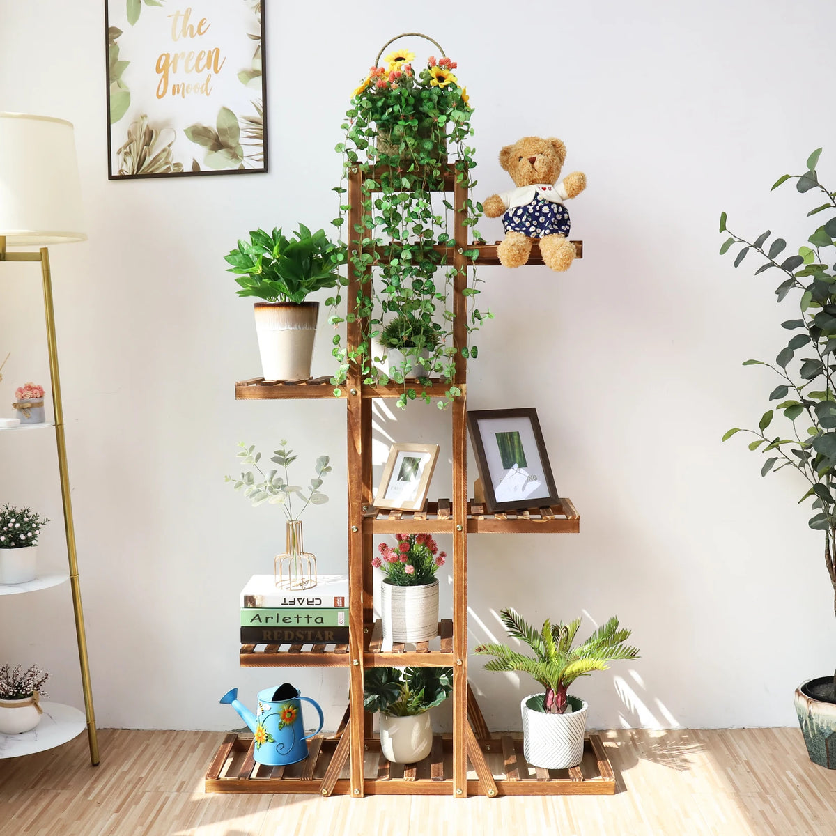 Wall Corner Wooden Plant Stand Indoor Outdoor Garden Flower Pot Shelf Space Save
