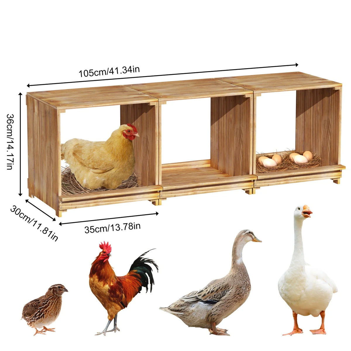 Natural Wood Chicken Nesting Box for Outdoor Coop Ducks Poultry Floor Standing Boxes Hen House Laying Boxes Stackable