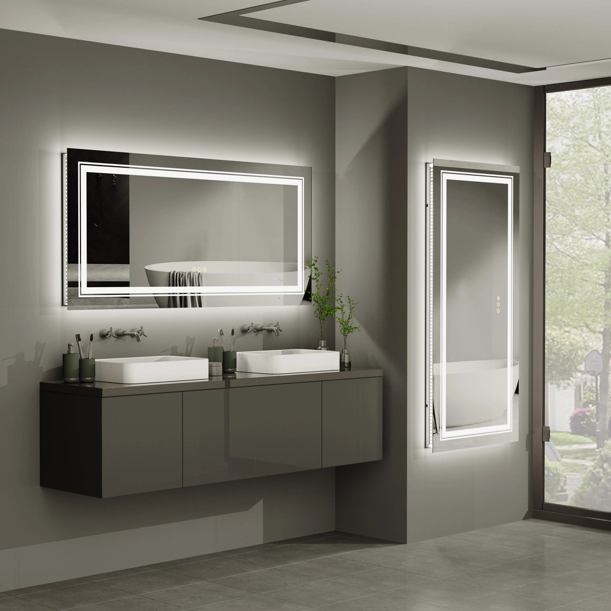 48"X24" LED Bathroom Mirror with Lights, Anti-Fog, Dimmable, Backlit + Front Lit, Lighted Bathroom Vanity Mirror Memory