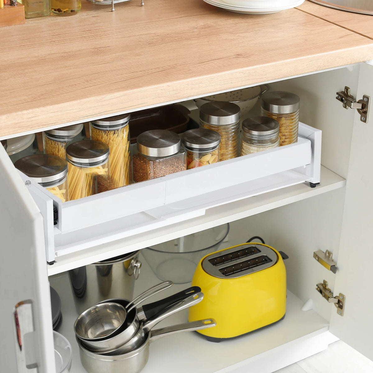 Telescopic Sliding Dish Rack Height-adjustable Kitchen White Adjustable Height Extendable Telescopic Drip Tray 35.7x42x23cm