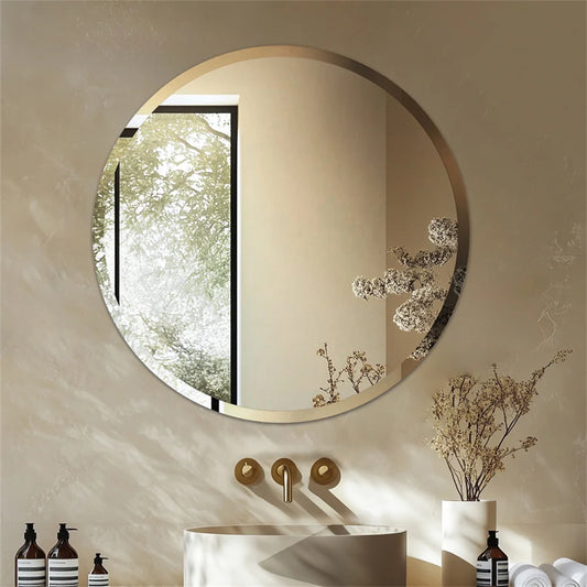 80cm Large Frameless Round Wall Mirror with Beveled Edge Bathroom Vanity Mirror
