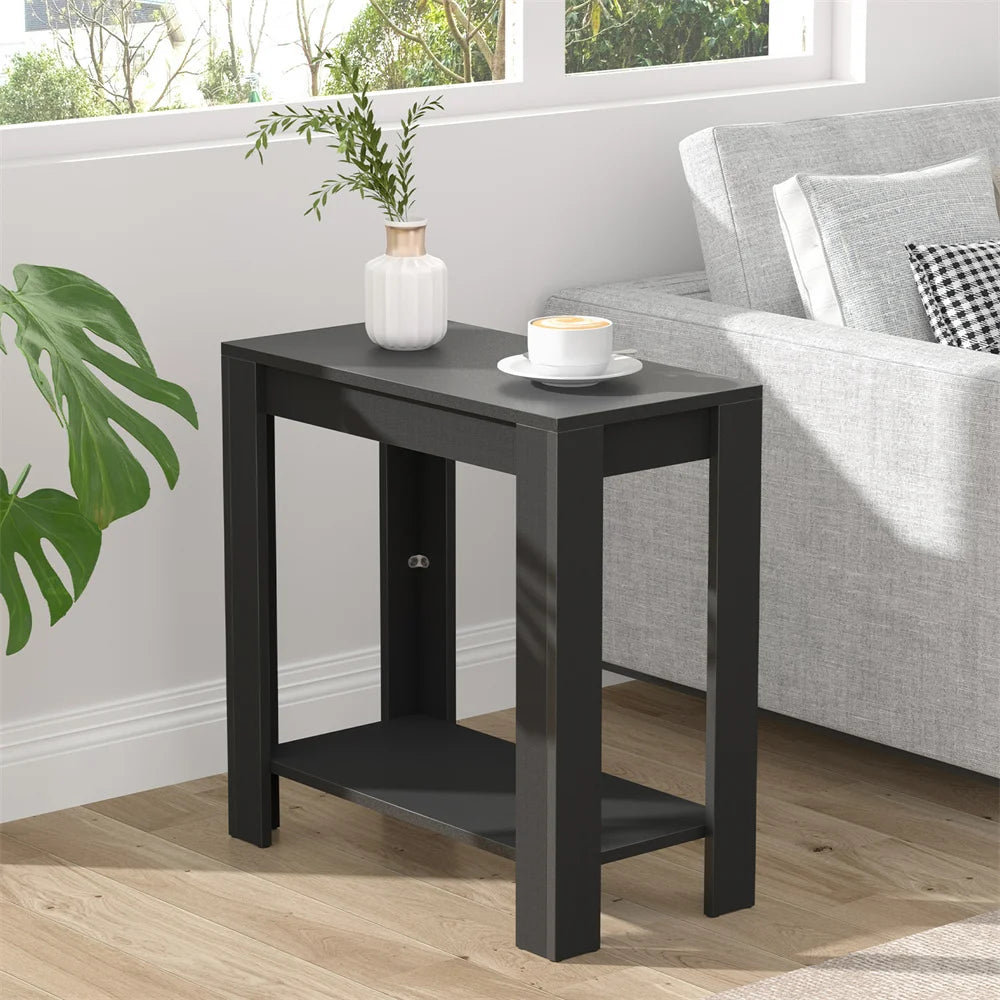 Narrow Side Table with 2-Tier Storage, Modern Sofa End Table Nightstand for Living Room Office