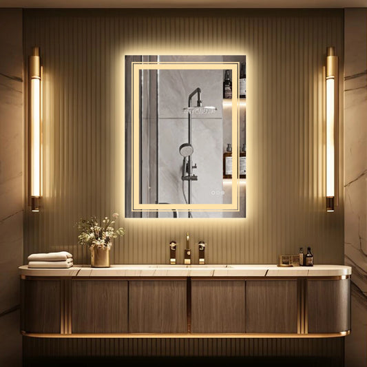 24x32 Inch Led  Rectangle Mirrors for Bathroom with Front Light and Backlit Anti Fog Function Wall Decor Vanity Mirrors