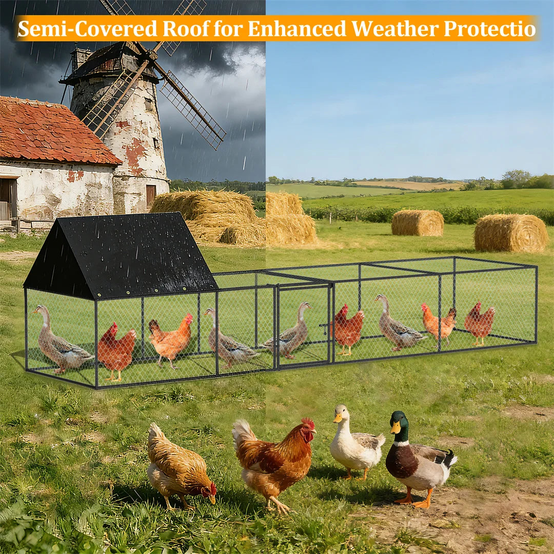Walk-in Outdoor Chicken Coop Cage, Poultry Run Pen Fence with Nylon Netting & Silver Powder-Coated Metal Tubes, for Ducks Hens