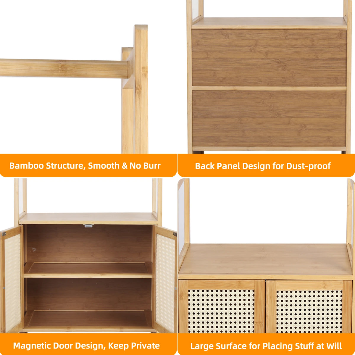 Clothing Stand Multifunctional Bamboo Clothes Rack Tall Closet Organizer Cabinet for Hanging Clothes and Storing Accessories
