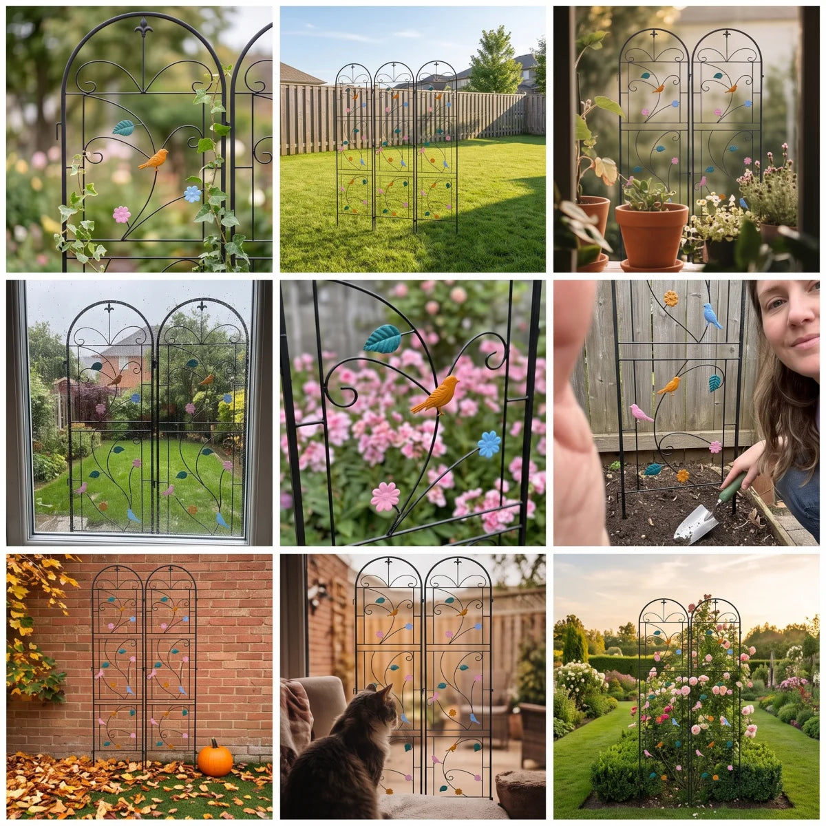 Metal Garden Trellis 2 Pack Tall Metal Garden Trellis Support Trellis Fence Decorated with Vibrant Birds Flowers for Climbing Plants, Landscaping Trellis for Outdoor Patio