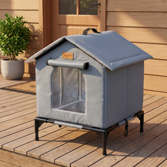 Elevated Outdoor Cat House Weatherproof, Insulated Feral Cat Shelter for Outside Winter with 3-Layer Aluminum Foil Thermal Liner, 600D Waterproof Oxford Pet Tent Bed with Legs & Ground Stakes for Stray Cats (45x42x55