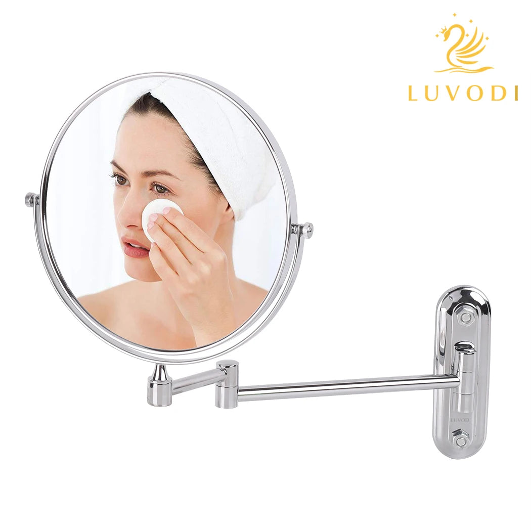 8 Inch Double-Sided Makeup Mirror 10X Magnifying Wall Mounted Swivel Extendable Bathroom Mirror for Shaving