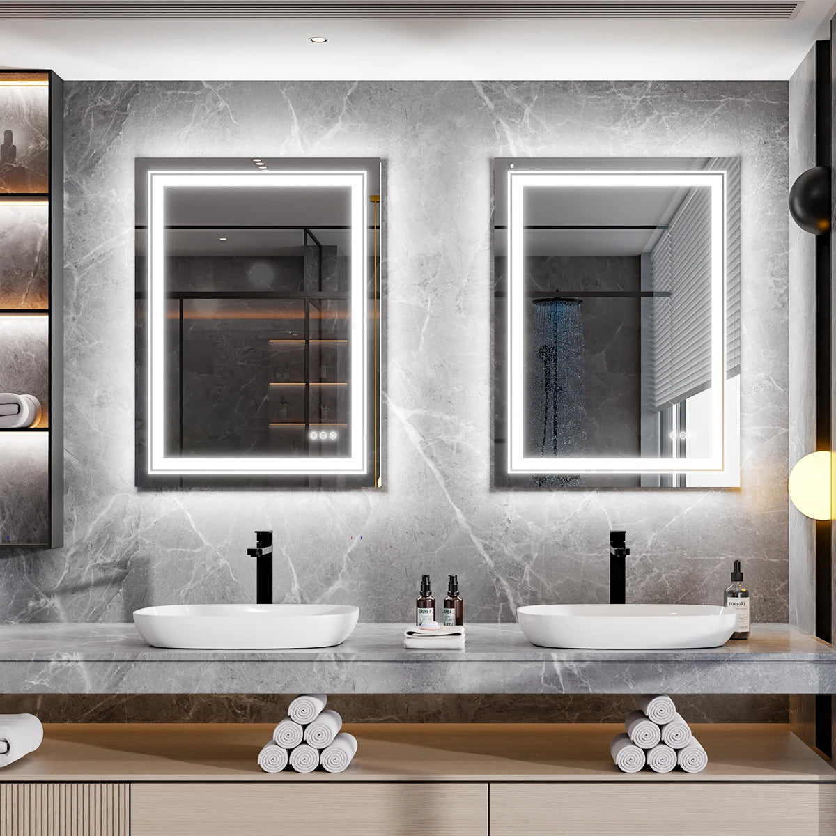 24x32 Inch Led  Rectangle Mirrors for Bathroom with Front Light and Backlit Anti Fog Function Wall Decor Vanity Mirrors