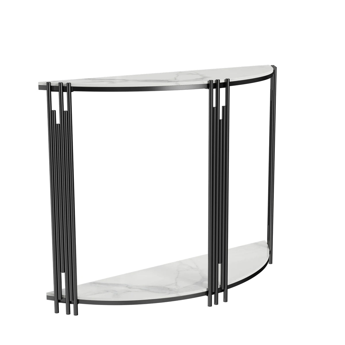 39.4W x 11.8D X 30.7H inch inch Half Moon Tiered Real Marble Entry Console Table Hallway Entryway Furniture for Entrance, Home Living Room