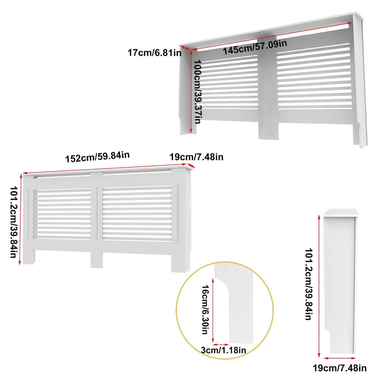 High Radiator Cover Modern Slatted Vertical Radiator Cover MDF Cabinet High Radiators Shelf for Bedroom Living Room Radiators