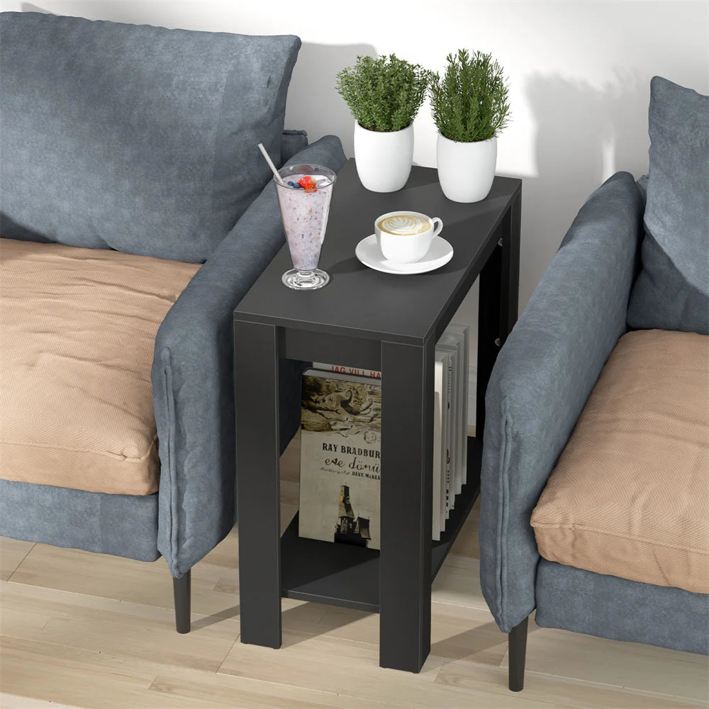 Narrow Side Table with 2-Tier Storage, Modern Sofa End Table Nightstand for Living Room Office