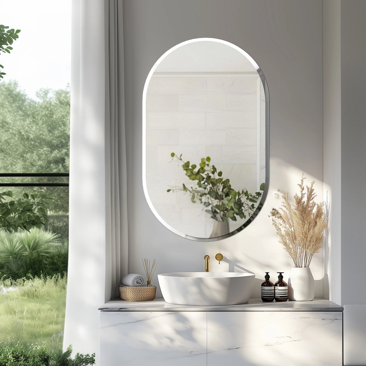 Bathroom Mirrors for Over Sink - Oval Frameless Mirror - Beveled Polished Wall Mirror for Bathroom, Vanity, Bedroom