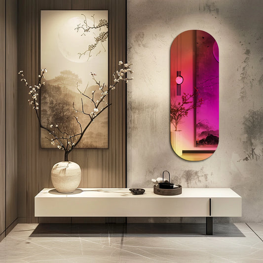 Decorative Wall Mirror Long Oval Iridescent Mirror Full Length Rainbow Wall Hanging Accent Mirror for Bedroom Living Room