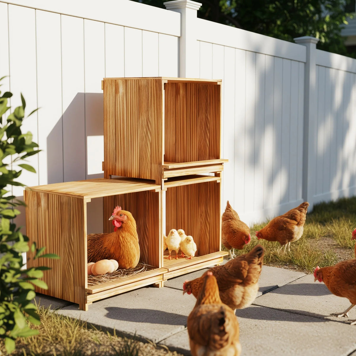 Natural Wood Chicken Nesting Box for Outdoor Coop Ducks Poultry Floor Standing Boxes Hen House Laying Boxes Stackable