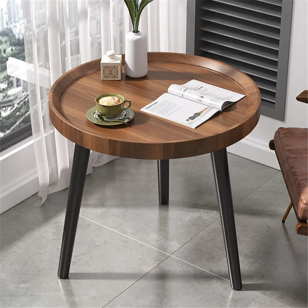 Irregular Drop-Shaped Coffee Table Set 2-in-1 Solid Wooden Sofa Side End Table with Triangle Legs for Living Room