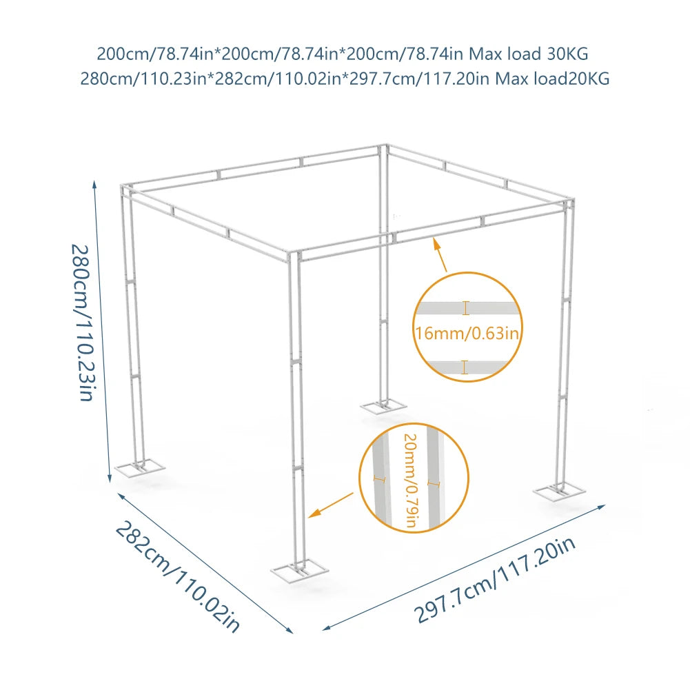 10ft Heavy Duty Wedding Ceremony Canopy Chuppah Backdrop Stand Kit Height Adjustable