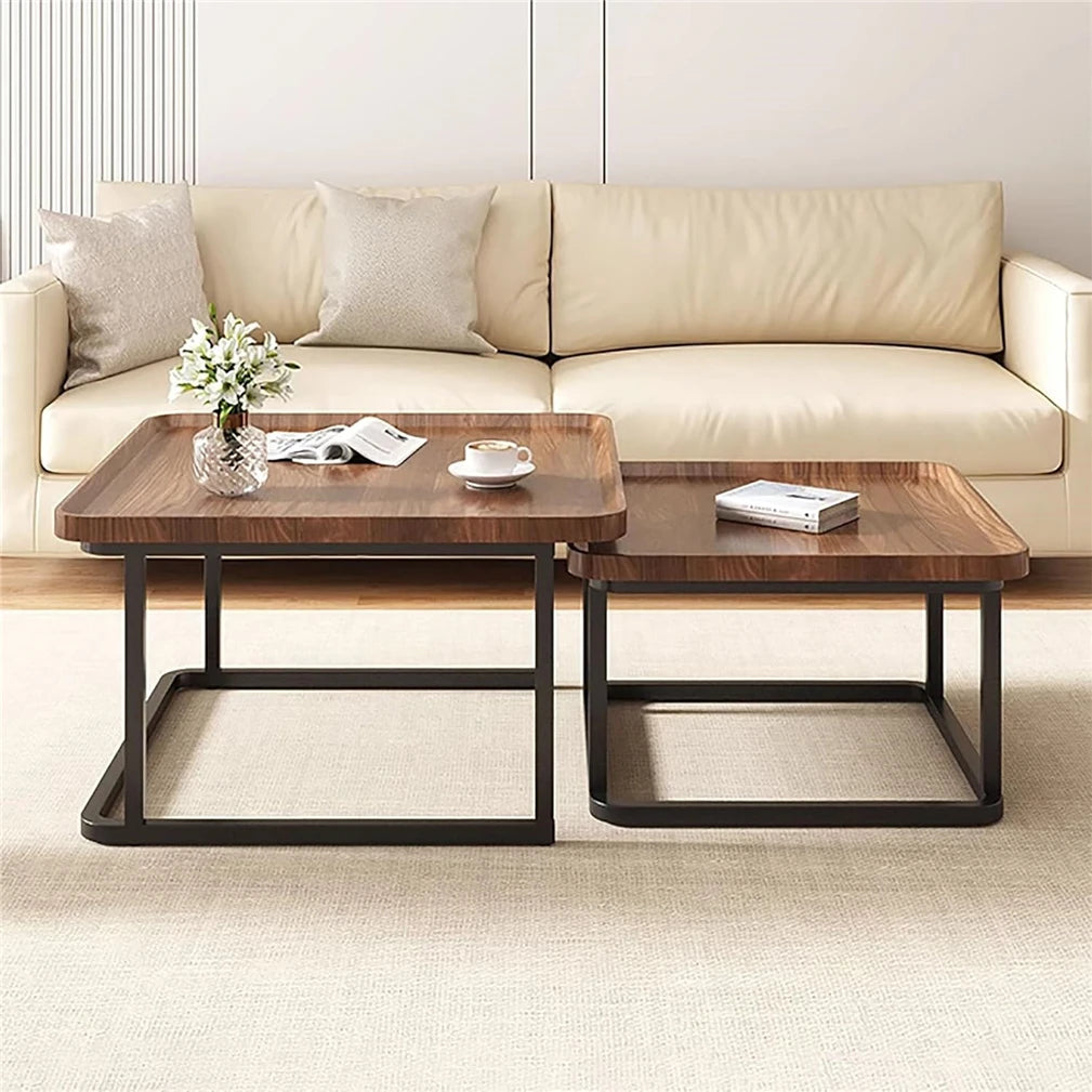 Industrial Coffee Table Set, Stacking Vintage Side End Table, Space Saving, Office Living Room Furniture, 2Pcs