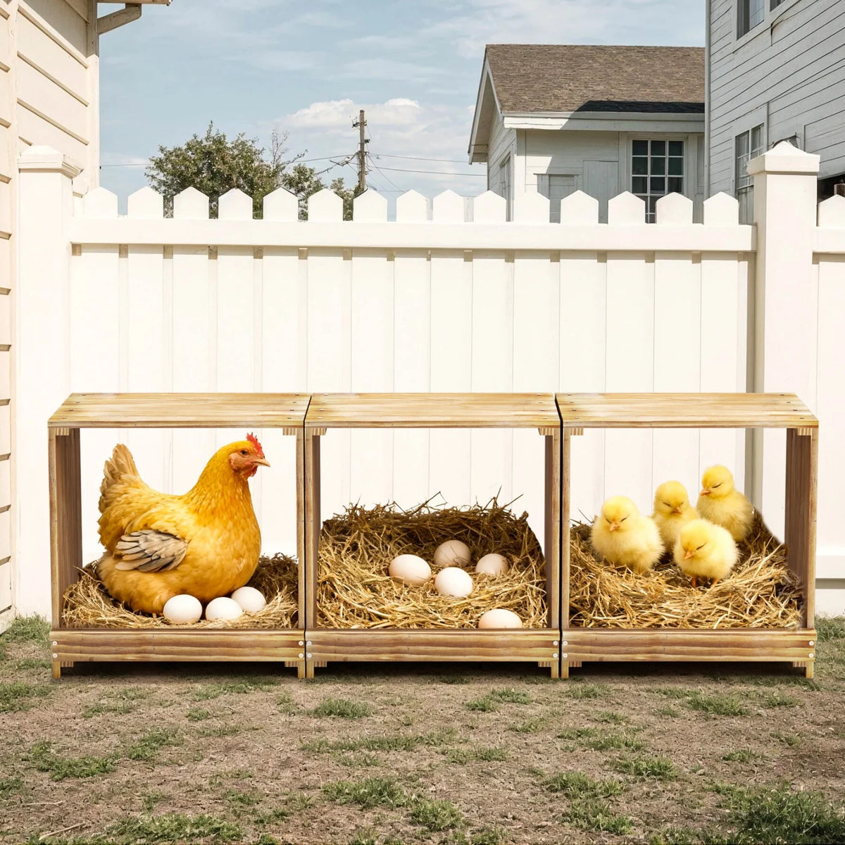 Natural Wood Chicken Nesting Box for Outdoor Coop Ducks Poultry Floor Standing Boxes Hen House Laying Boxes Stackable