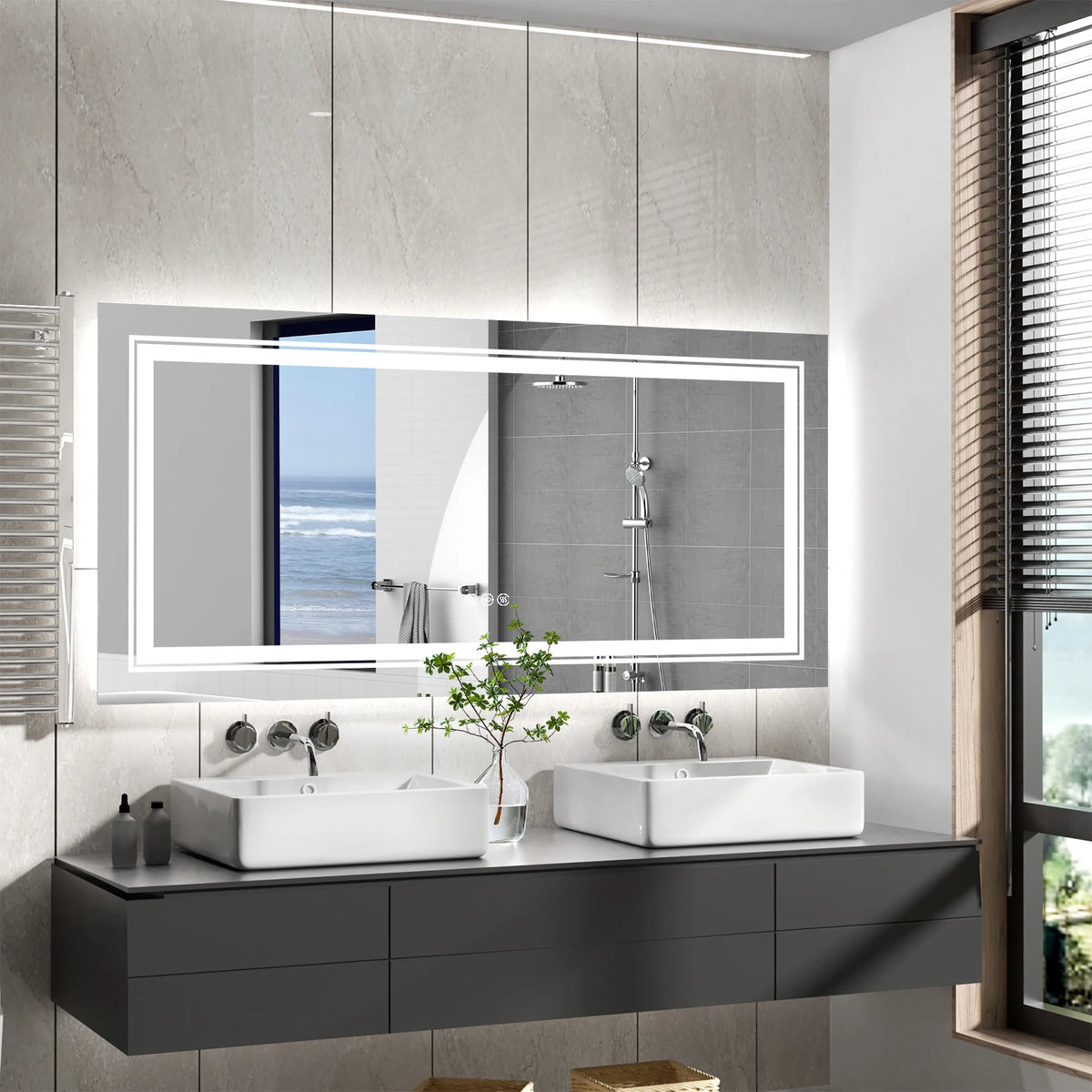 Extra Large Rectangle Bathroom Mirror LED Vanity Dimmable Backlit Anti-Fog Memory with Front and Backlight Shatter-Proof