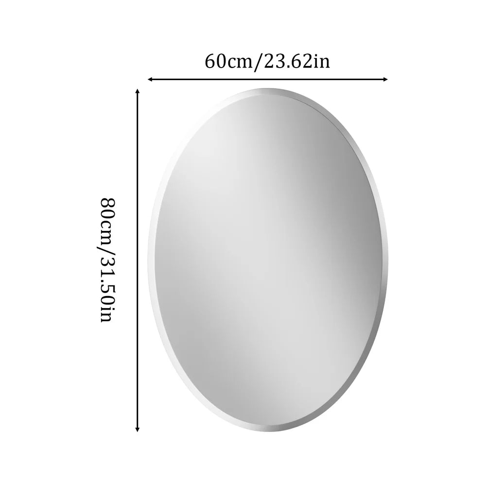 Frameless Oval Wall Mirror Silver Beveled Edge Bathroom Vanity Mirror for Modern Home Decor, Fireplaces