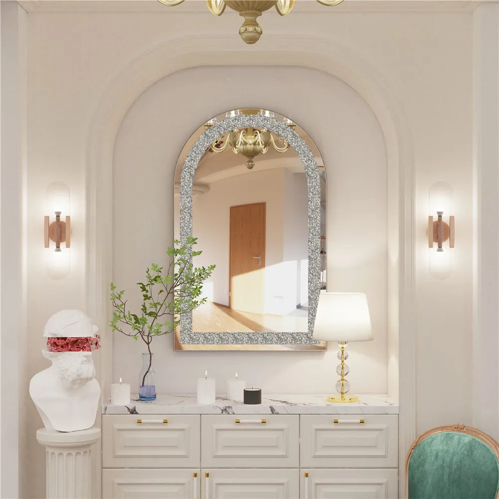 Crystal Crush Diamond Silver Mirror for Wall Decoration Frameless Mirror for Living Room Bedroom Bathroom