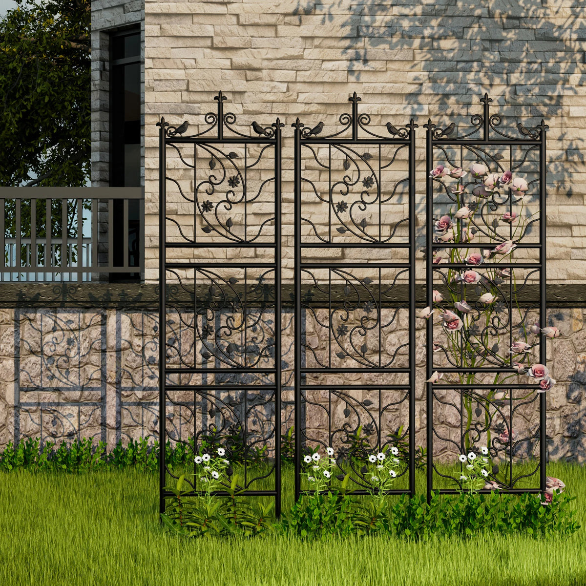 2 Packs/6 Panels 71 inch Garden Trellis Decorative Outdoor Tall Metal Fence Black Lattice Panel Yard Corner Décor for Climbing Plant Flower