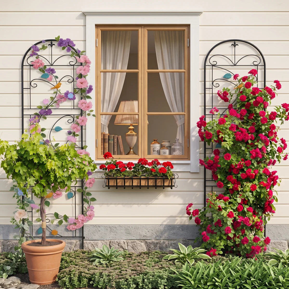 Metal Garden Trellis 2 Pack Tall Metal Garden Trellis Support Trellis Fence Decorated with Vibrant Birds Flowers for Climbing Plants, Landscaping Trellis for Outdoor Patio