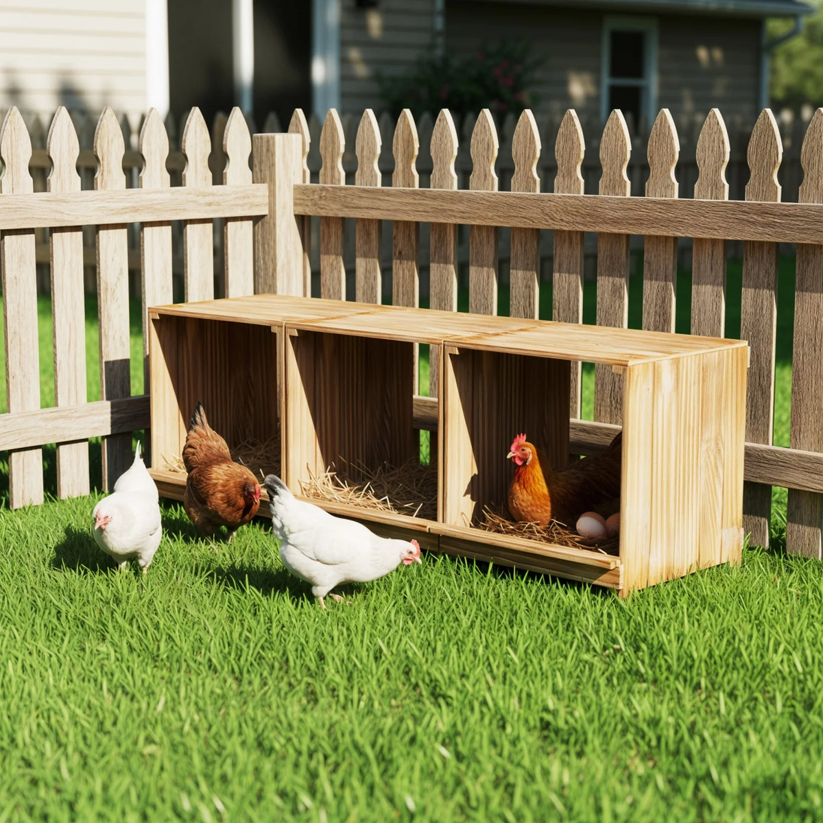 Natural Wood Chicken Nesting Box for Outdoor Coop Ducks Poultry Floor Standing Boxes Hen House Laying Boxes Stackable