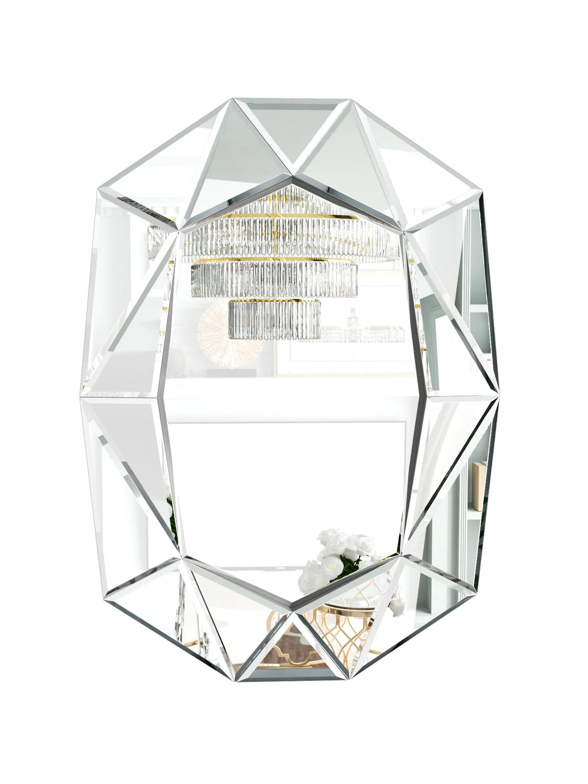 Stylish Irregular Silver Glass Wall Mirror with Beveled Diamond Edge Accents Perfect Decor for Living Room, Bedroom Entryway