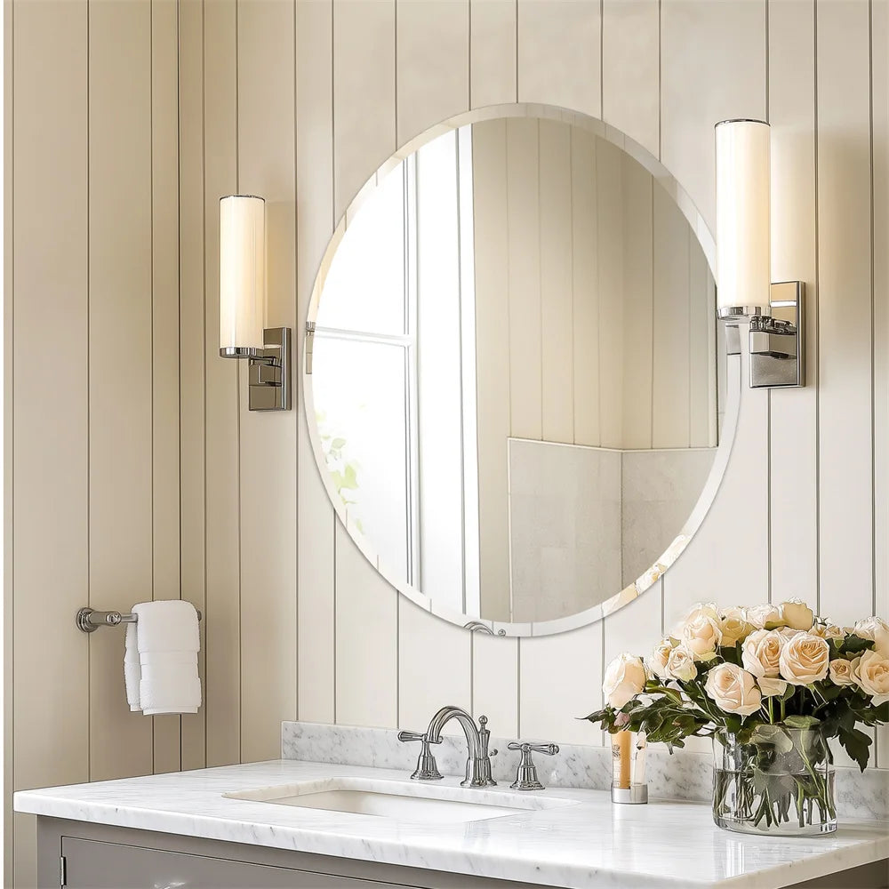 80cm Large Frameless Round Wall Mirror with Beveled Edge Bathroom Vanity Mirror
