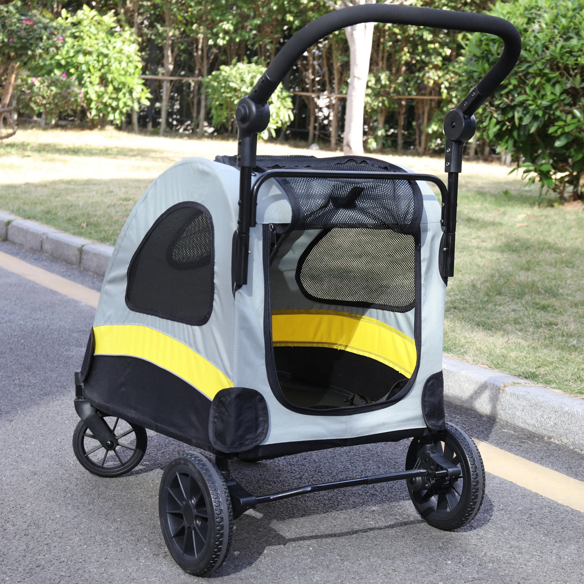 Portable Outdoor Small Dog & Cat Travel Stroller Folding Jogger Wagon Carrier with Adjustable Handle and Safety Leash