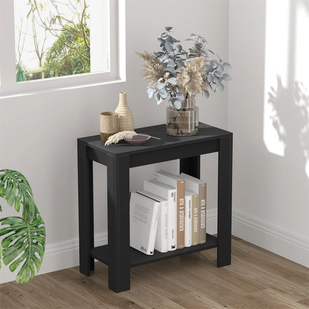 Narrow Side Table with 2-Tier Storage, Modern Sofa End Table Nightstand for Living Room Office