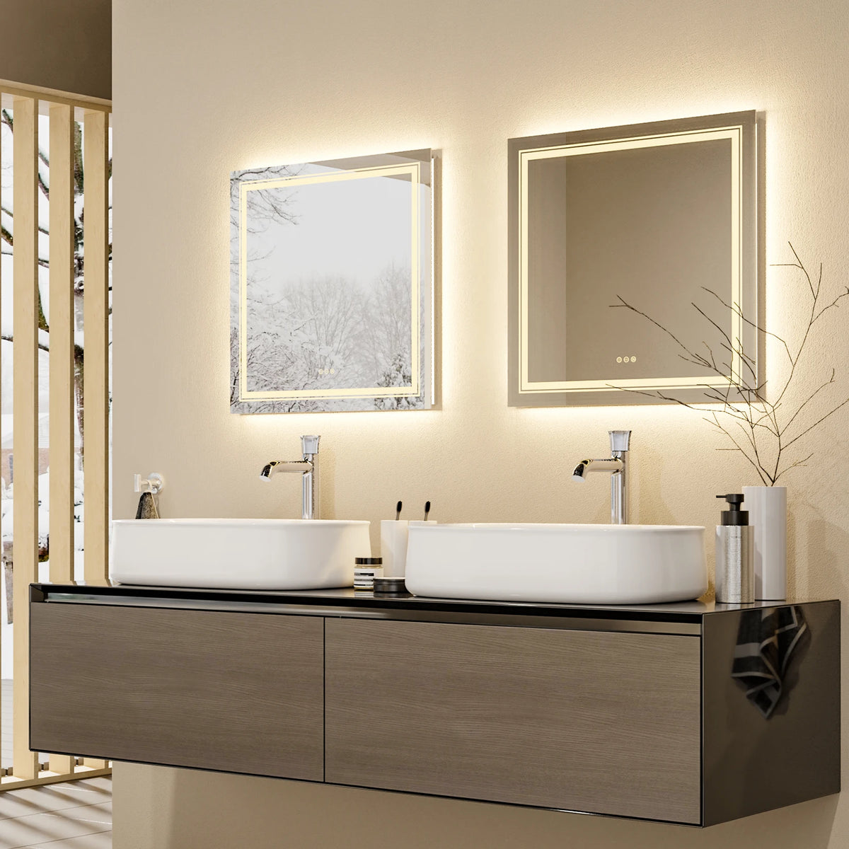 LED 900mm Square Backlit 3 Colours Dimmable Lighted Vanity Bathroom Mirror Home Decor Anti-fog Wall Mounted Makeup Mirror