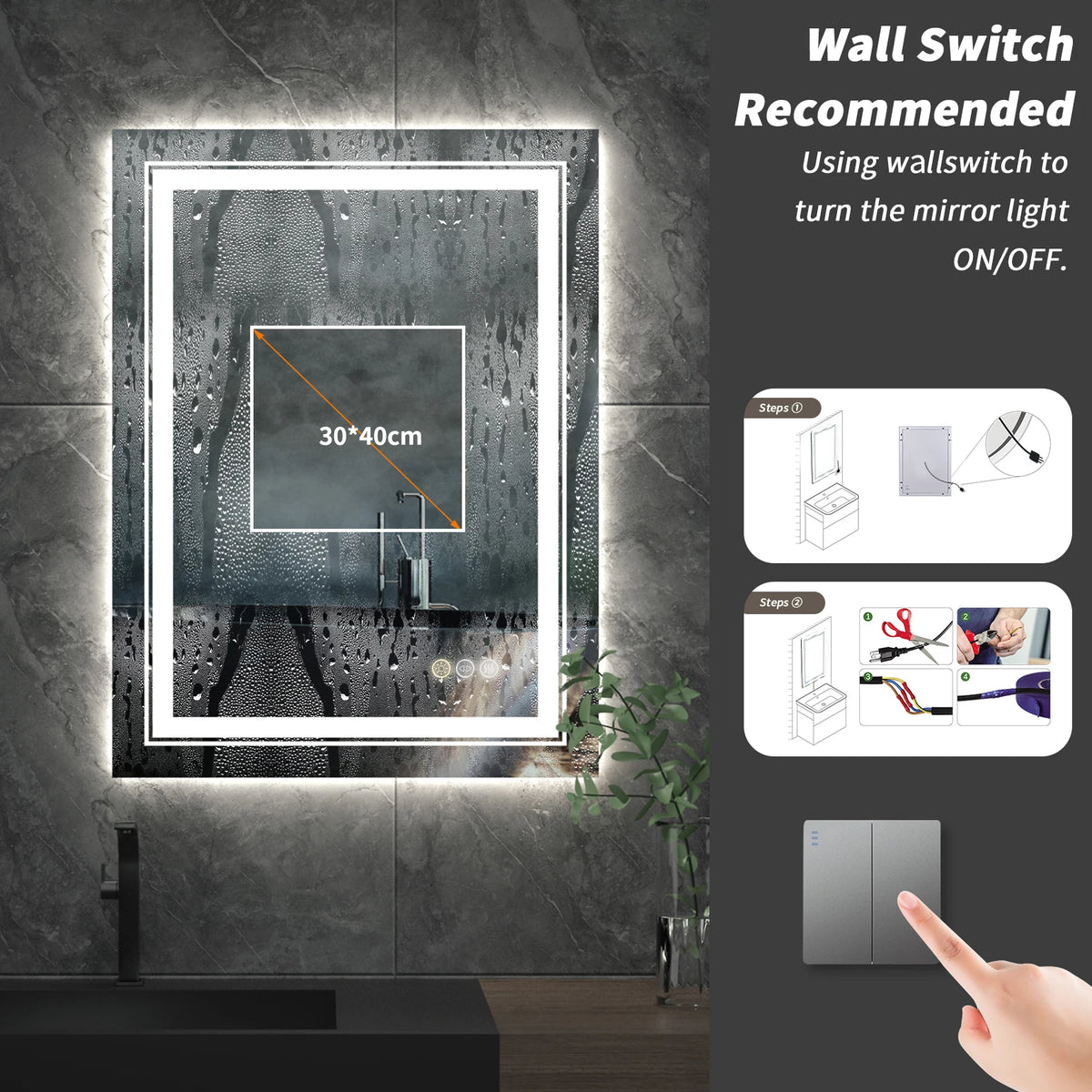 24x32 Inch Led  Rectangle Mirrors for Bathroom with Front Light and Backlit Anti Fog Function Wall Decor Vanity Mirrors