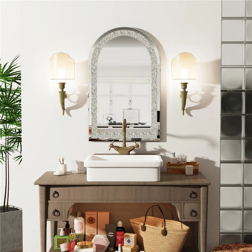 Crystal Crush Diamond Silver Mirror for Wall Decoration Frameless Mirror for Living Room Bedroom Bathroom