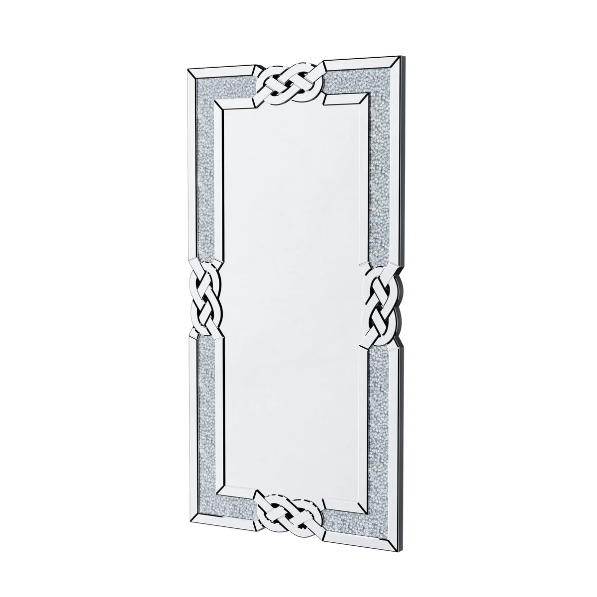 Large Crushed Diamond Wall Mirror Rectangular Glass Silver Inlay Edge, Glam Style for Living Room, Bedroom, Home Hallway