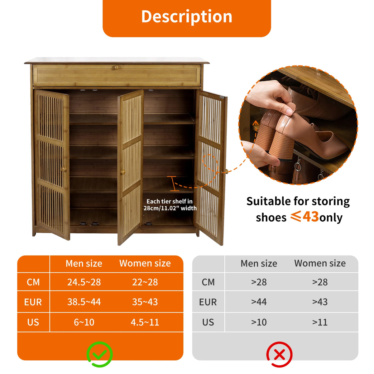 Shoe Cabinet with 3 Doors for Entryway, 4 Tier Shoe Storage Cabinet, Freestanding Shoe Rack Storage Organiz for Closet