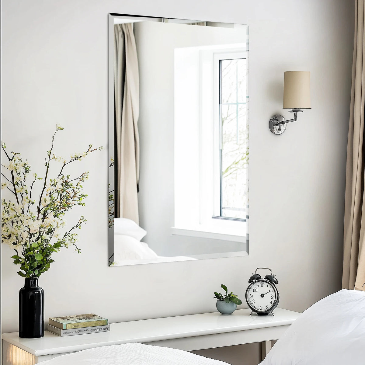 Frameless Bathroom Mirror for Over Sink, Beveled Wall Mirror, Rectangle Vanity Mirror, Modern Style