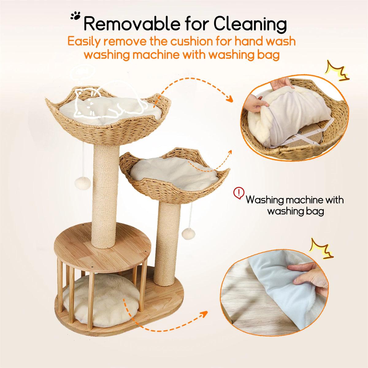 3 Tier Cat Tree Activity Tower Condo Furniture with Plush Cushion and Dangling Ball Sisal Scratching Post for Indoor Cats