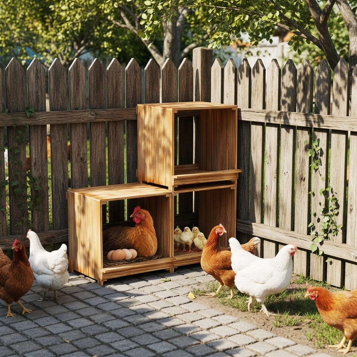 Natural Wood Chicken Nesting Box for Outdoor Coop Ducks Poultry Floor Standing Boxes Hen House Laying Boxes Stackable