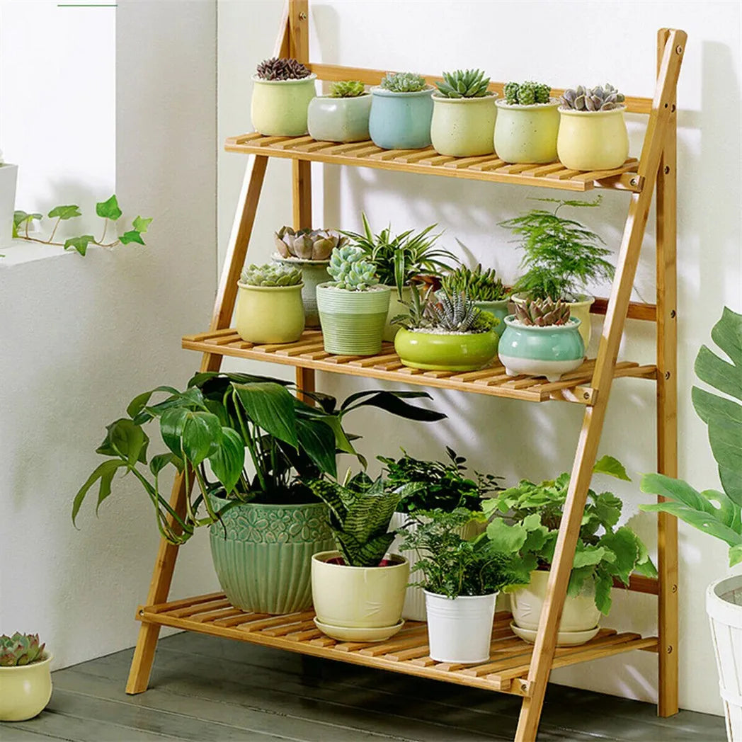 3 Tier Bamboo Flower Plant Pot Shelf Stand Display Ladder Garden Rack Holder Storage Indoor Outdoor
