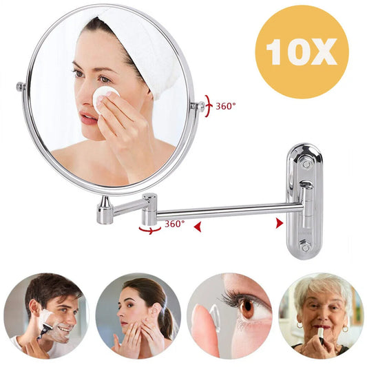 8 Inch Double-Sided Makeup Mirror 10X Magnifying Wall Mounted Swivel Extendable Bathroom Mirror for Shaving