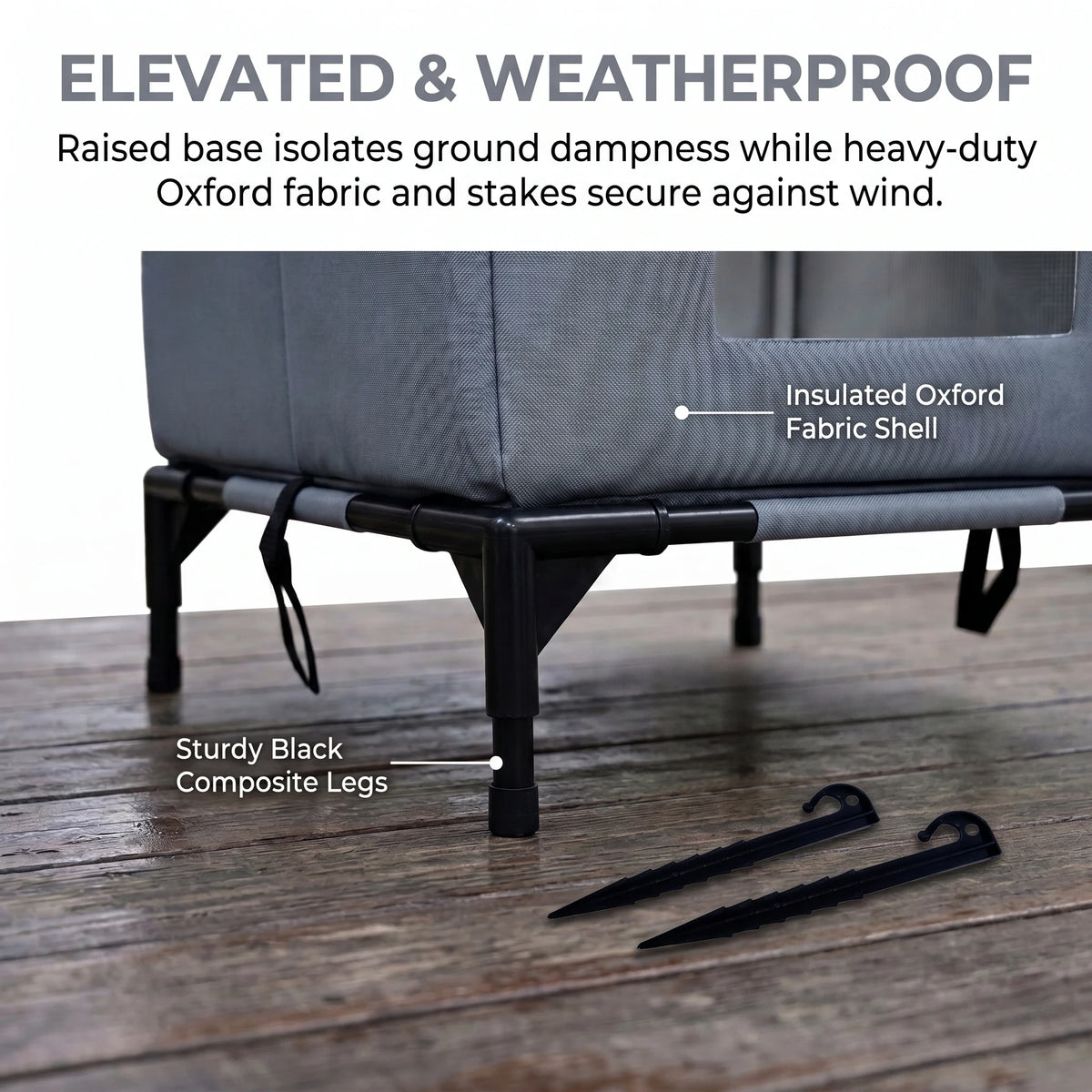 Elevated Outdoor Cat House Weatherproof, Insulated Feral Cat Shelter for Outside Winter with 3-Layer Aluminum Foil Thermal Liner, 600D Waterproof Oxford Pet Tent Bed with Legs & Ground Stakes for Stray Cats (45x42x55