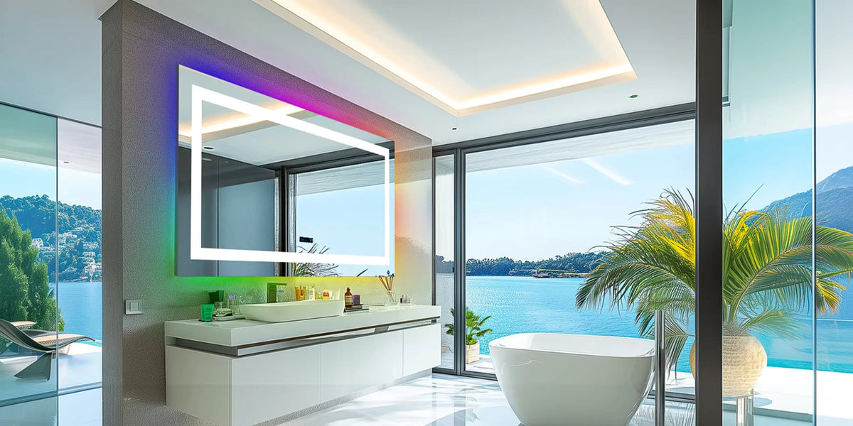 Extra Large LED Bathroom Mirror with Lights Anti-Fog Bathroom Mirror RGB Dimmable, Lighted Bathroom Wall Mirror
