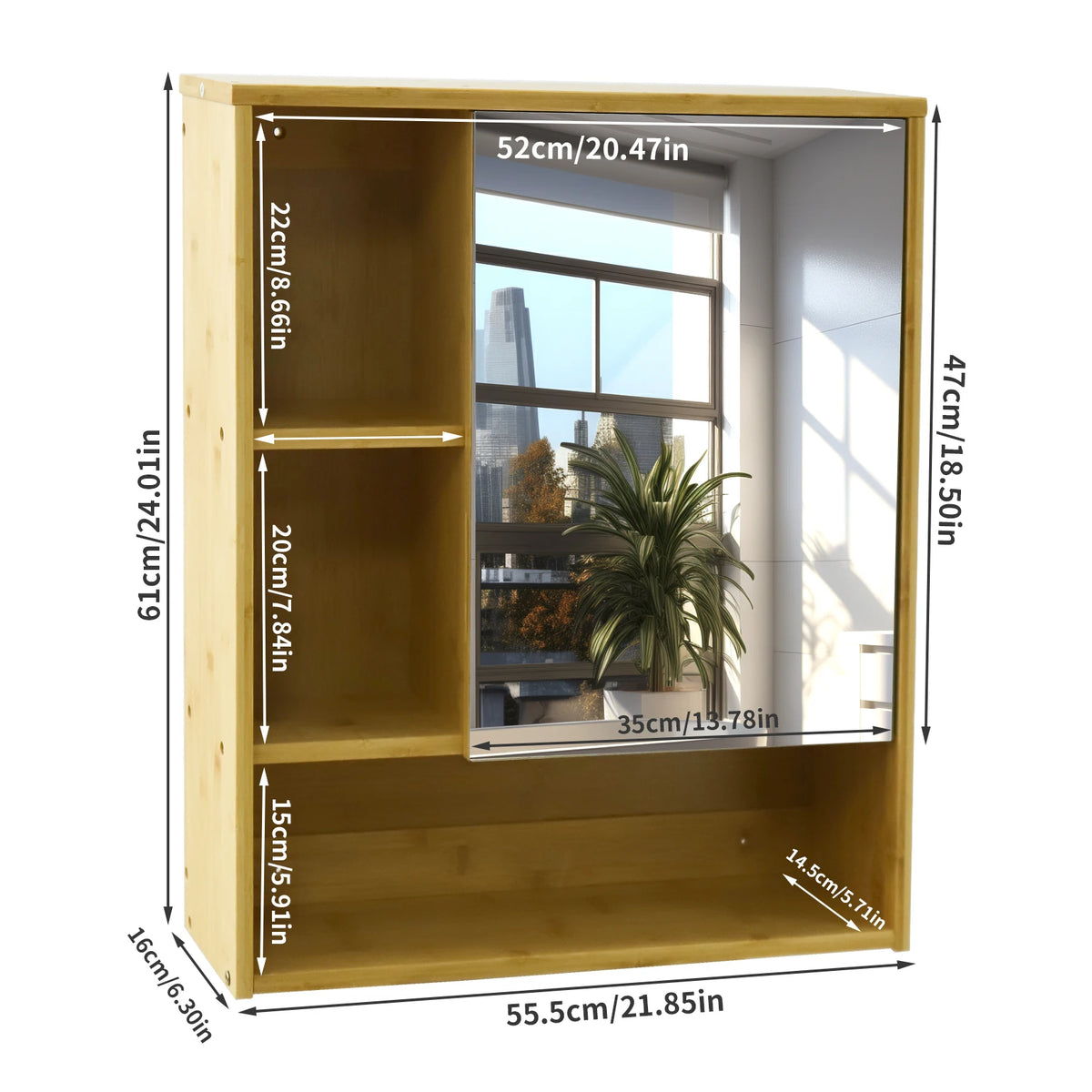 Medicine Cabinet with Mirror: Natural Bamboo Bathroom Vanity Mirror Cabinet Wall Mounted Cupboard with Storage Shelves for Bedro