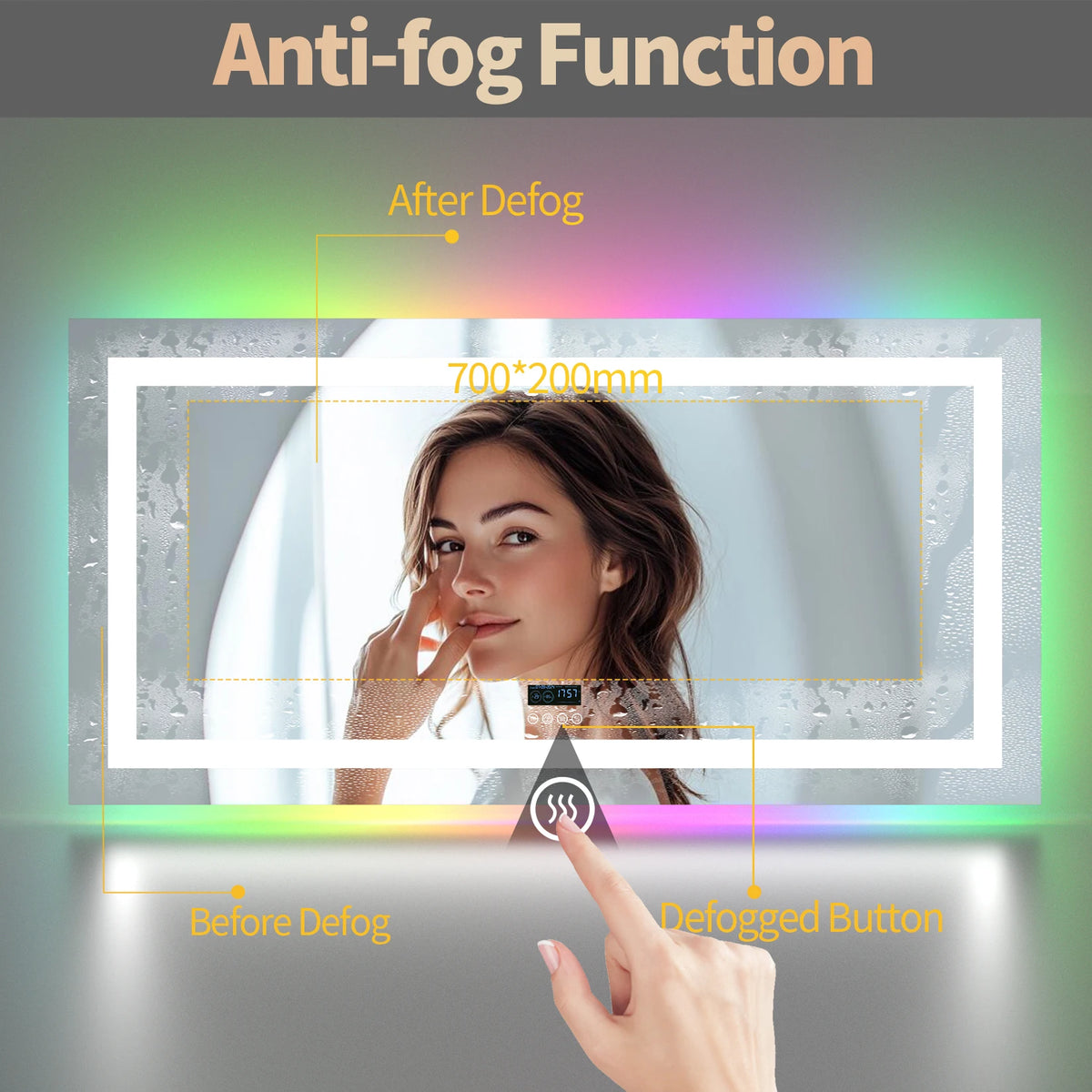 48"X24" LED Bathroom Mirror with Lights Anti-Fog Bathroom Mirror RGB Dimmable, Lighted Bathroom Wall Mirror